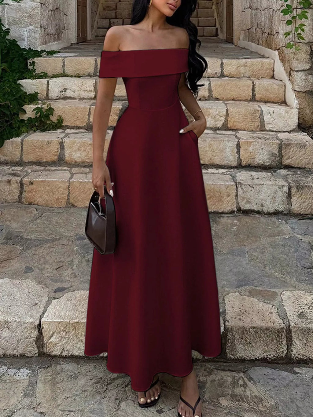 Off-Shoulder A-Line Maxi Dress