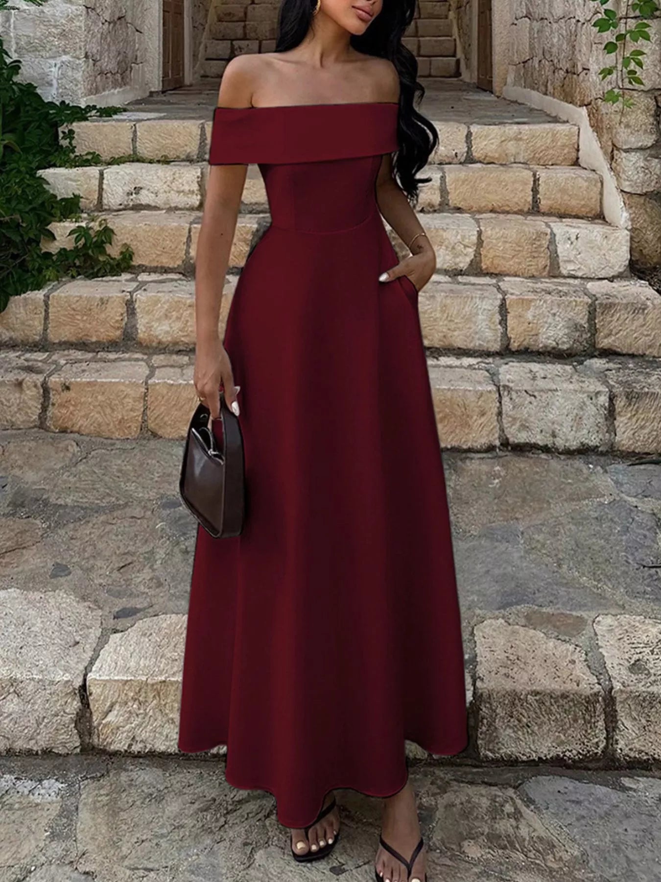Off-Shoulder A-Line Maxi Dress