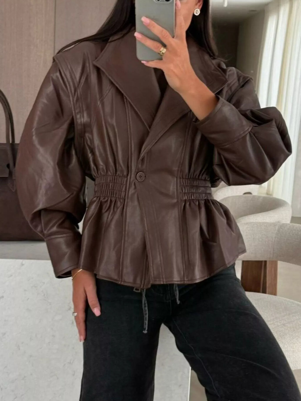 Peplum Waist Leather Jacket