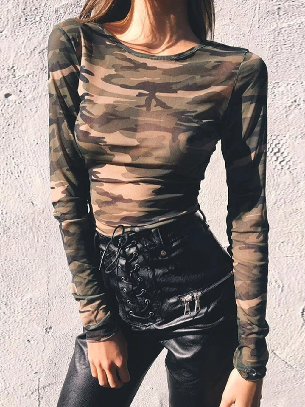 Camouflage Mesh Long Sleeve T-Shirt