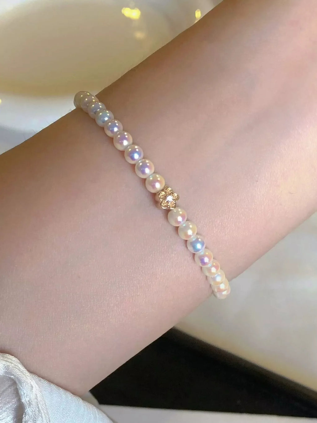 Pearl Bracelet with Floral Accent