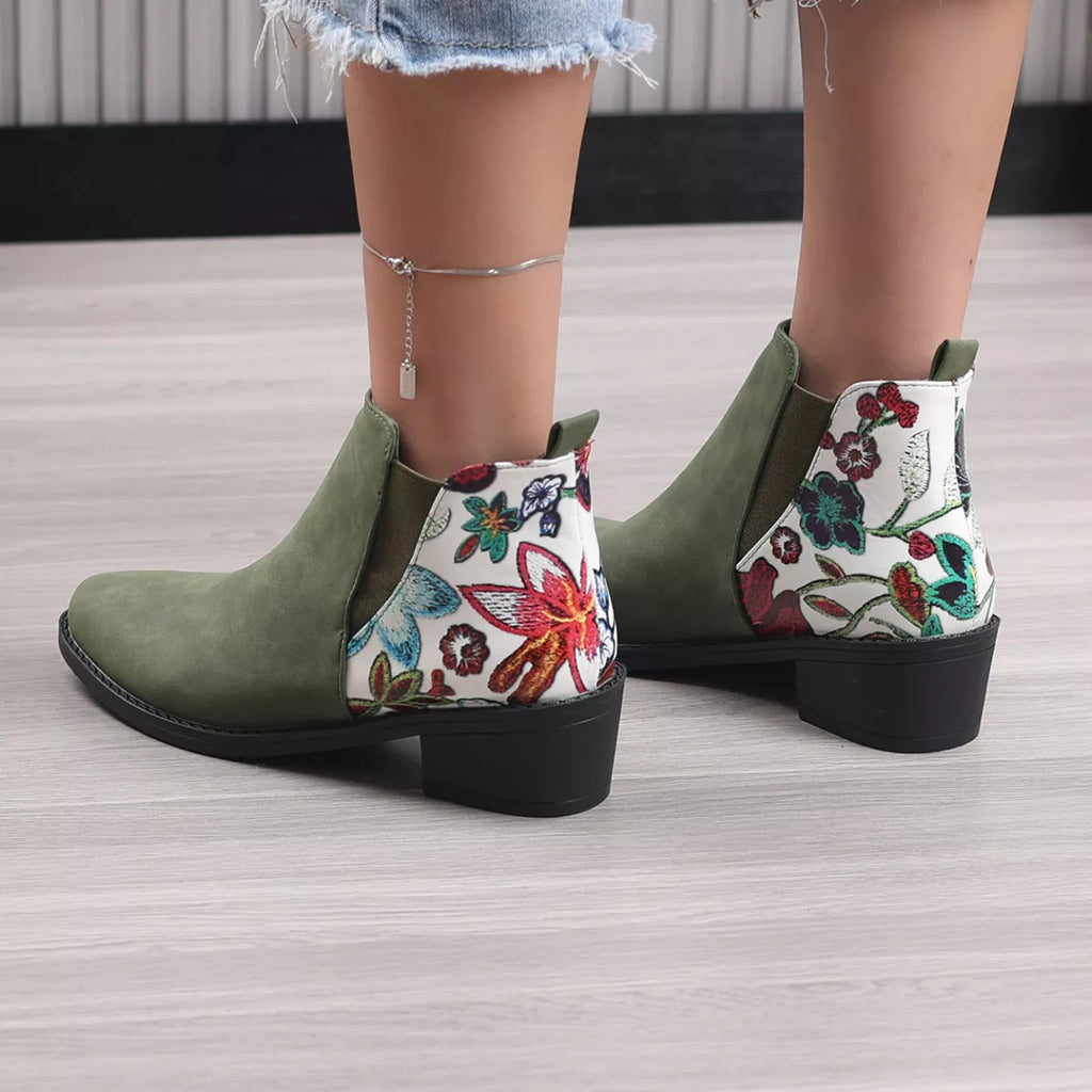 Point Toe Block Heels Ankle Boots