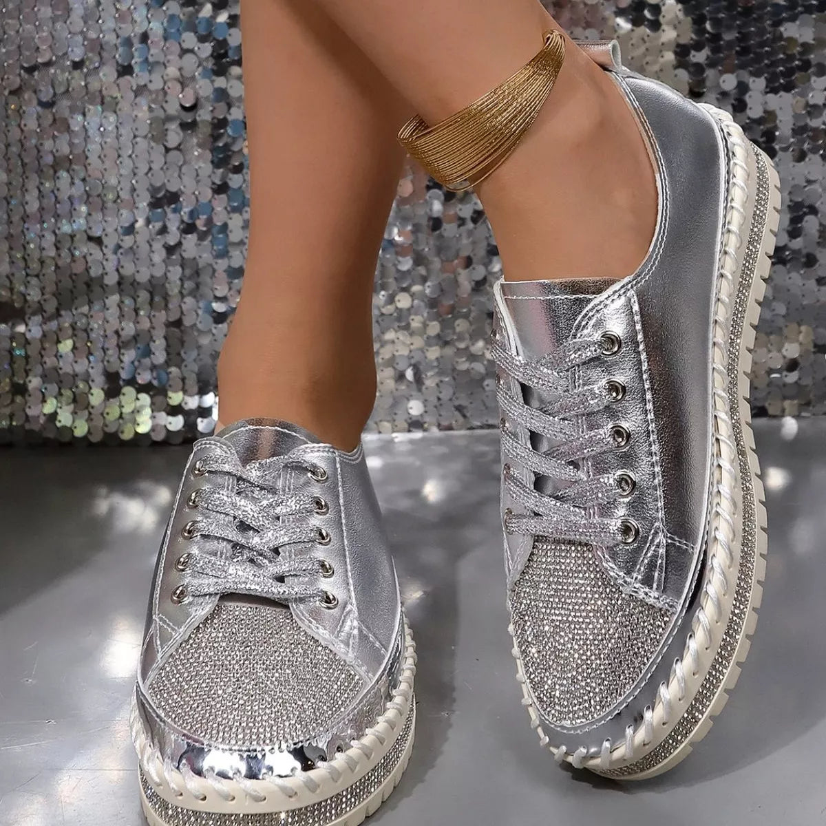 Rhinestone Round Toe Sneakers