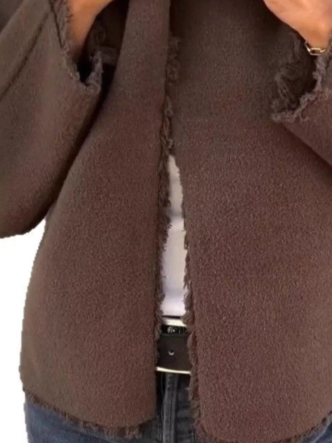 Full Size One Button Frayed Edge Cardigan Plus Size