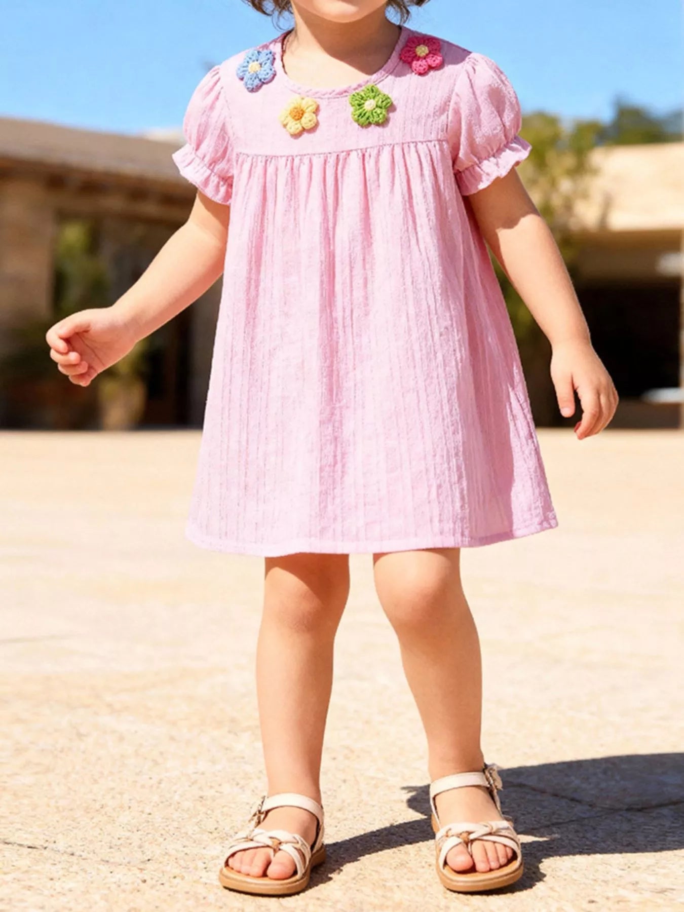 Children's Floral Ruffled Sleeve Dress