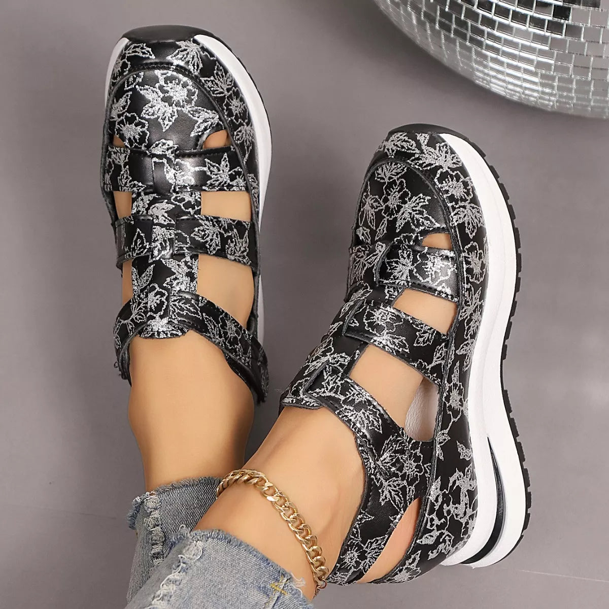 Cutout Wedge Sandals