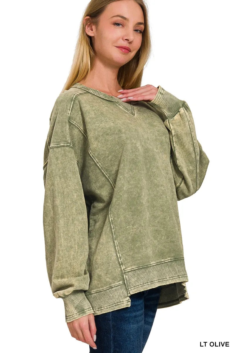 Zenana French Terry Acid Wash Pullover