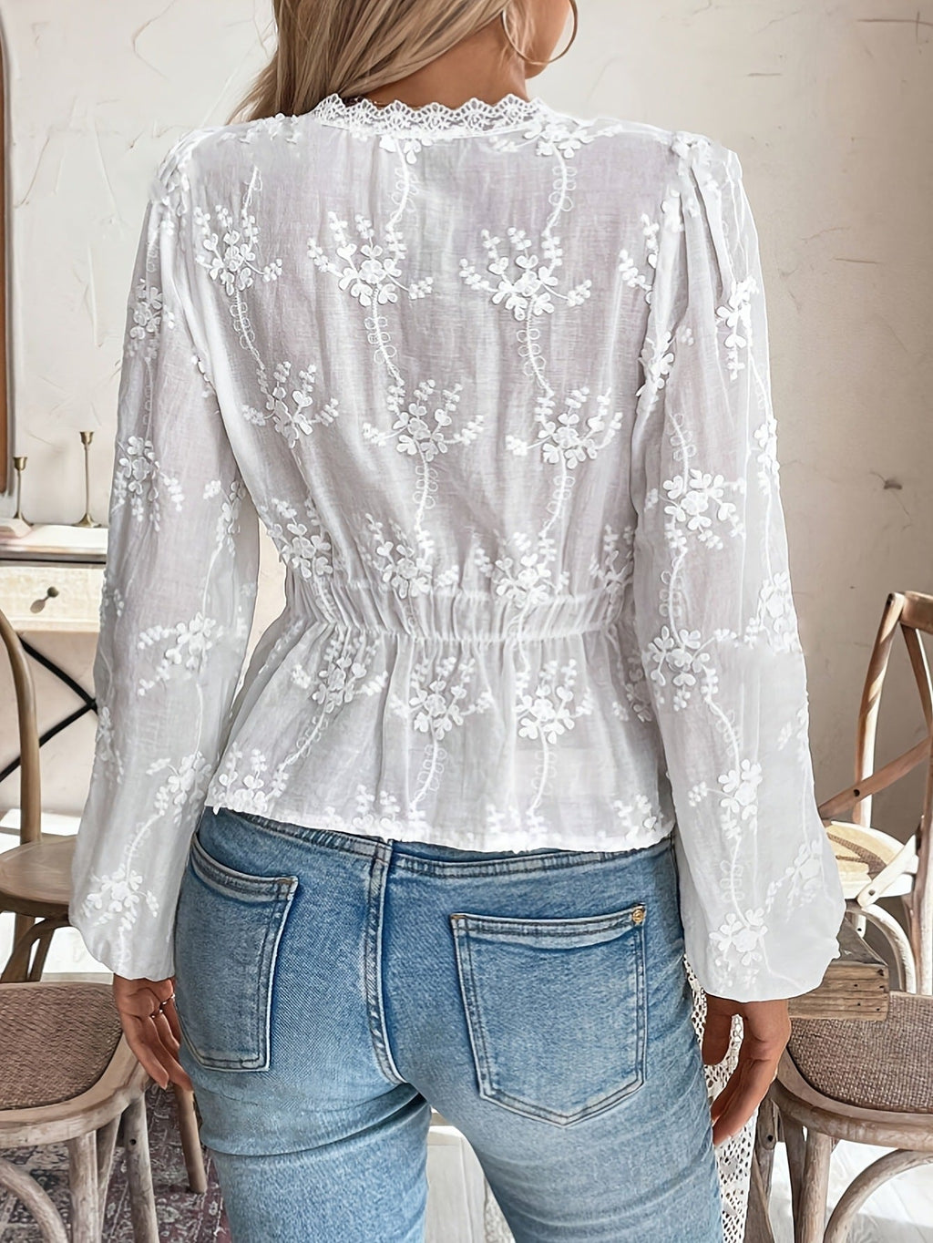 Lace Detail Balloon Sleeve Shirt
