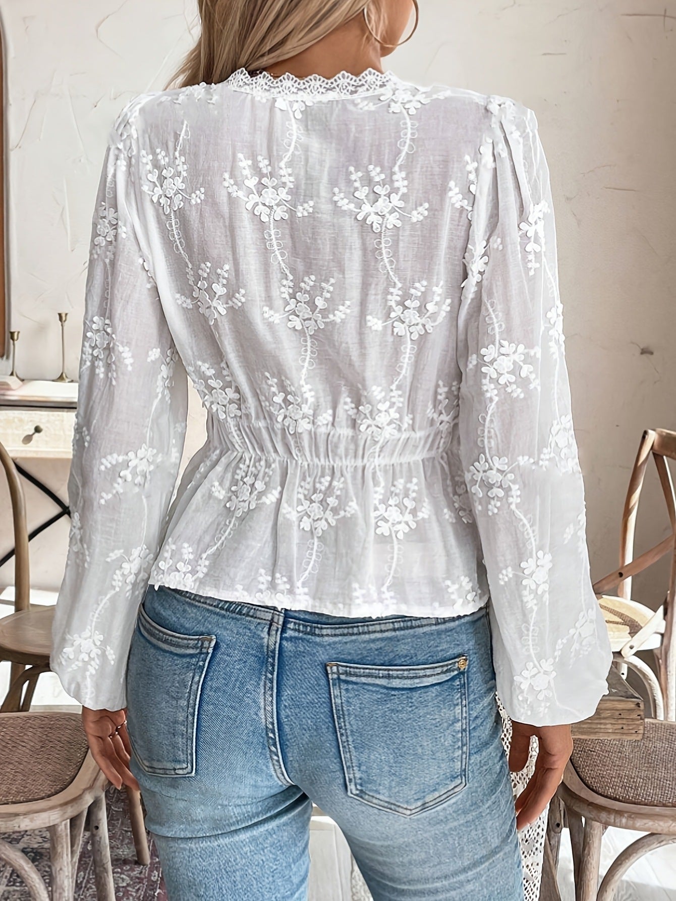 Lace Detail Balloon Sleeve Shirt