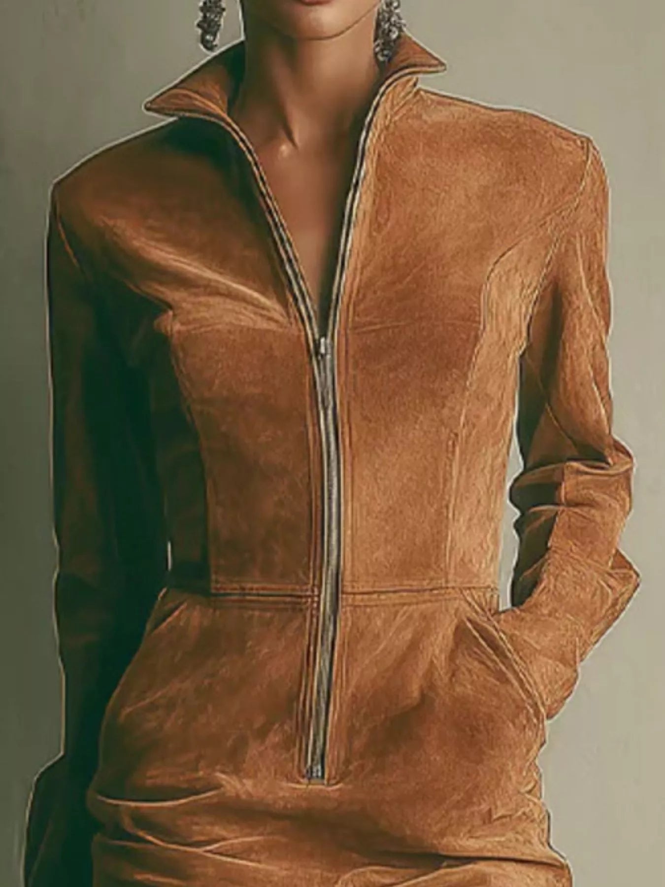 Full Size Zip-Up Long Sleeve Mini Dress Plus Size