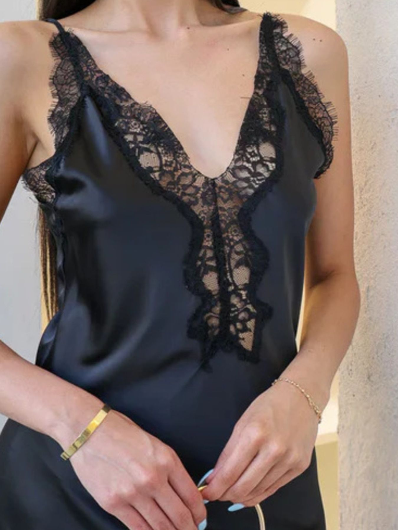Lace Trimmed Two-Tone Slip Dress