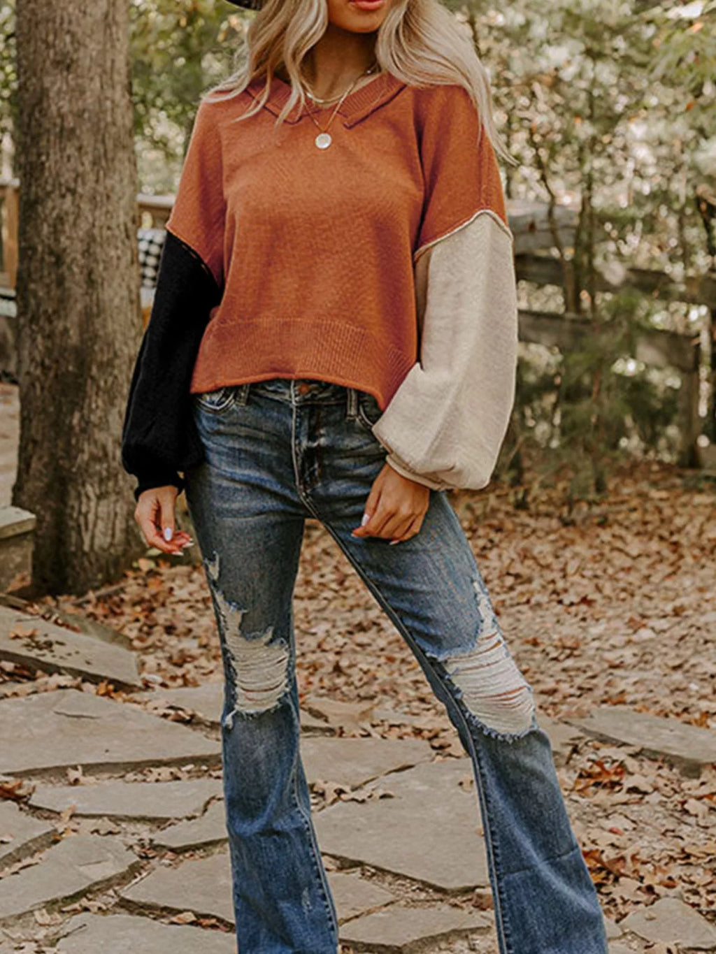 Ribbed Hem Long Sleeve Sweater