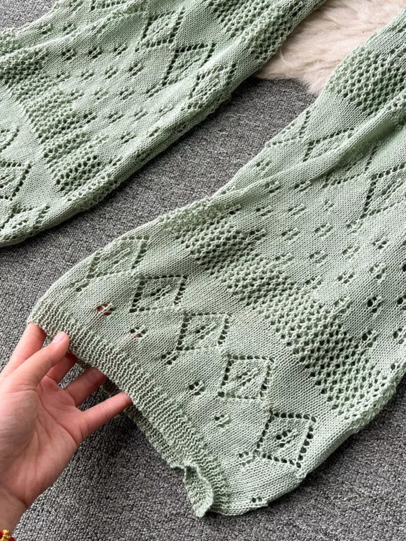 Crochet Knit Halter Neck Top and Wide Leg Pants Set