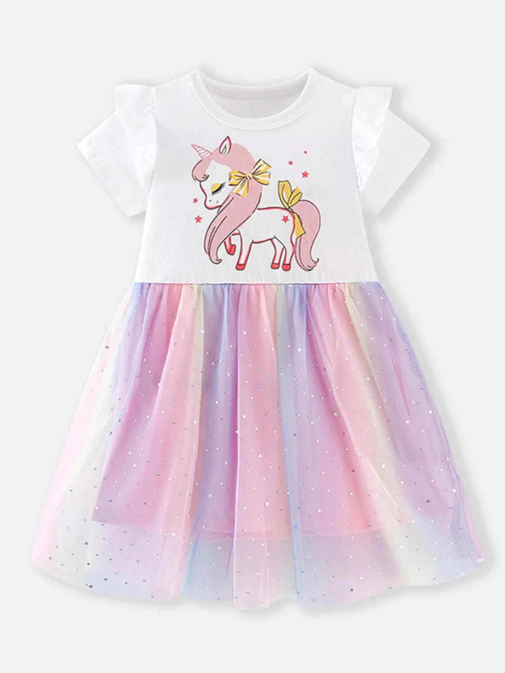 Children's Unicorn Print Rainbow Tulle Dress
