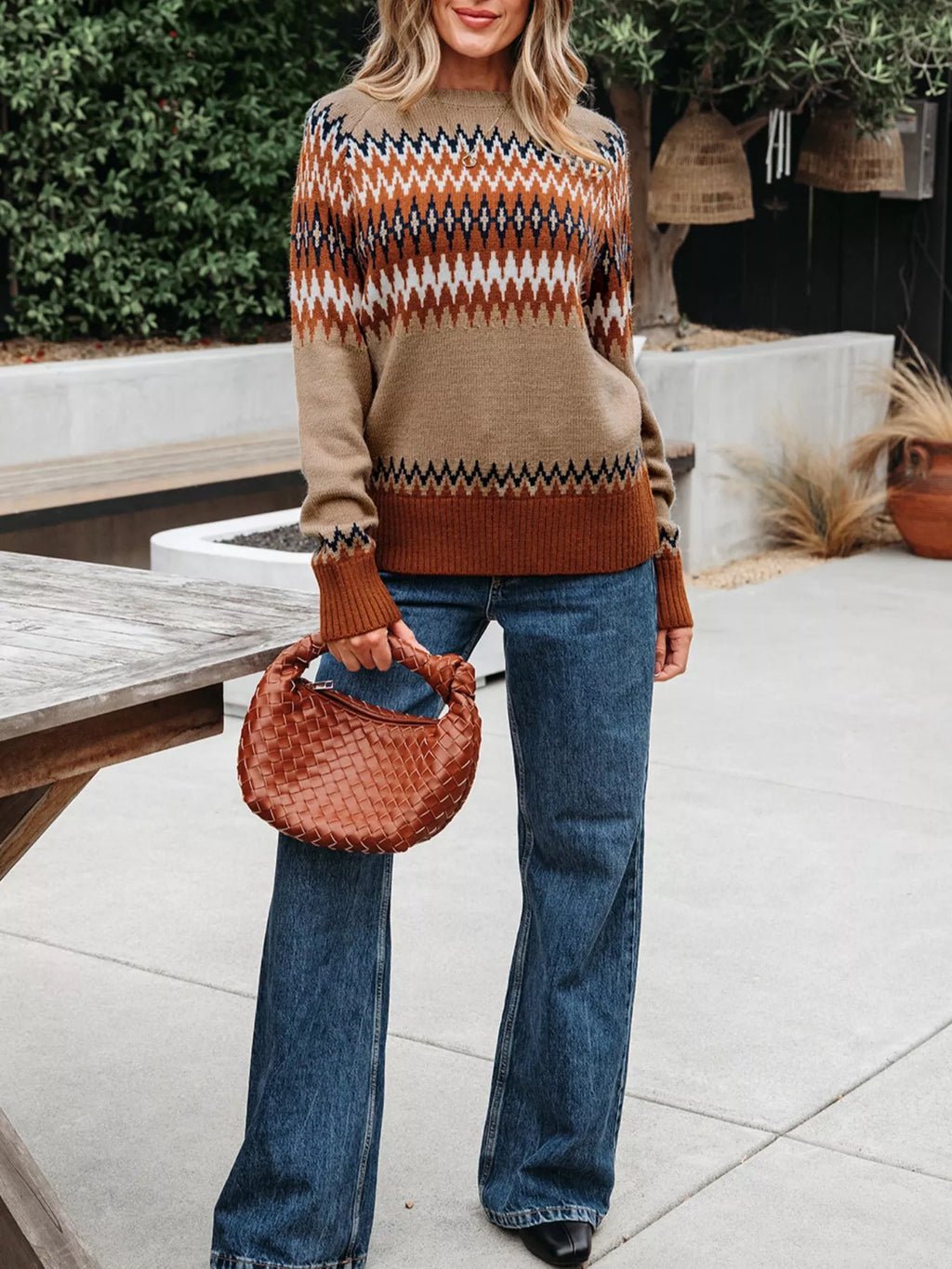 Color Block Crew Neck Sweater