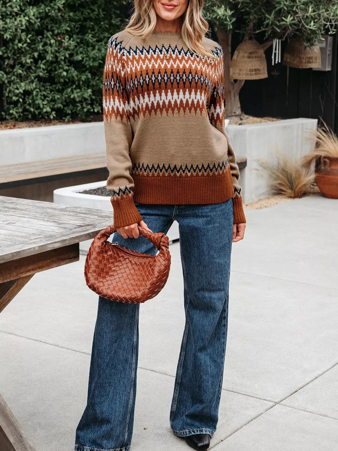 Color Block Crew Neck Sweater