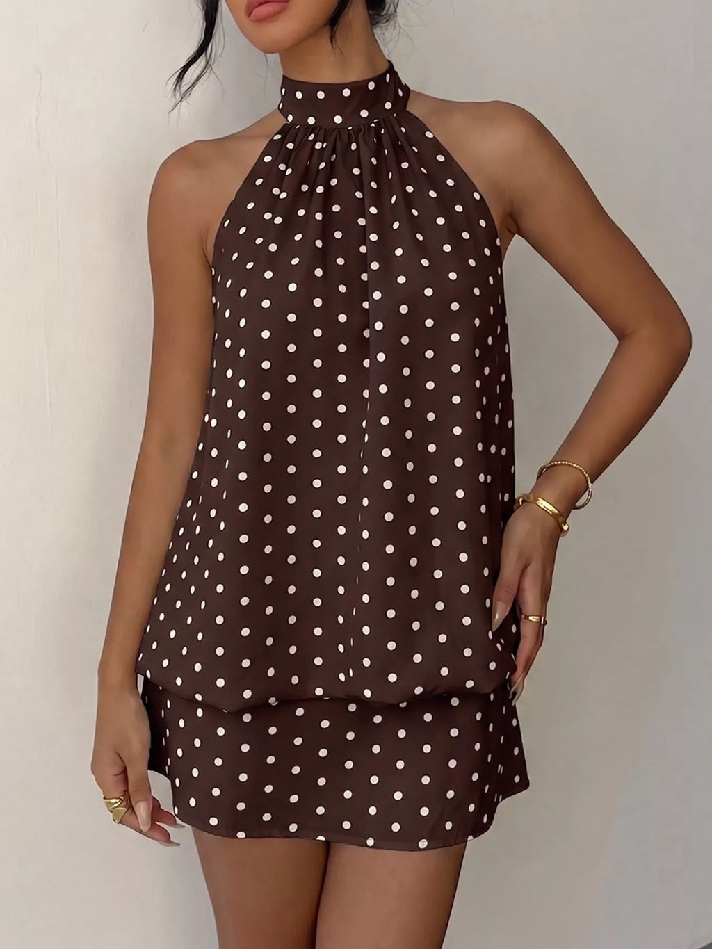 Polka Dot Halter Neck Mini Dress