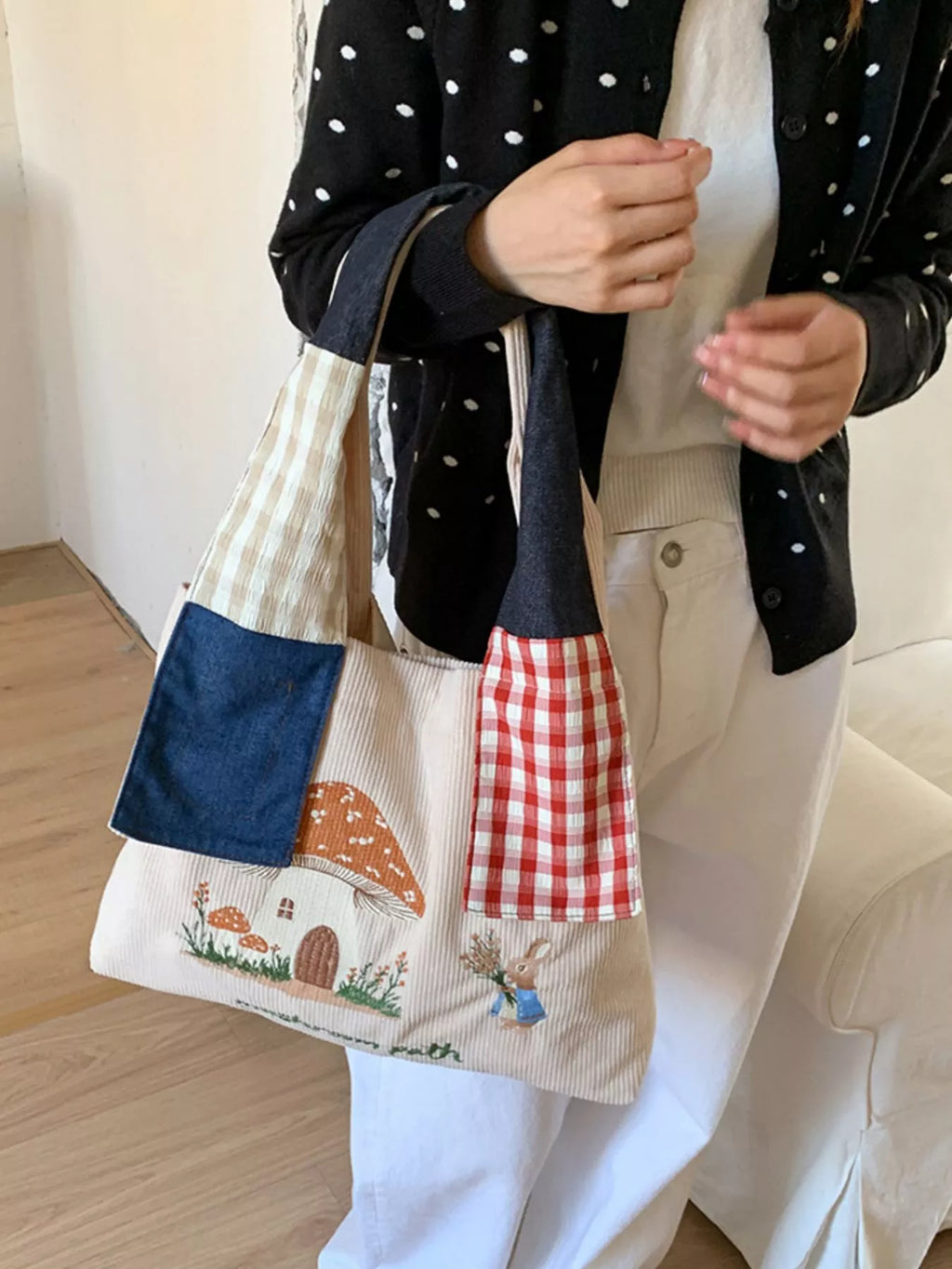 Mushroom Corduroy Tote Bag