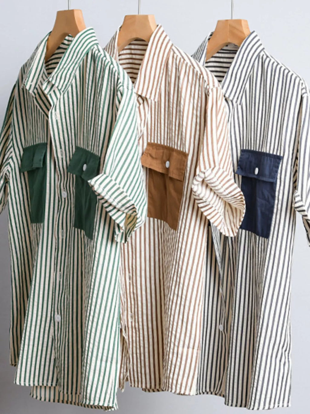 Men's Plus Size Striped Button Up Short Sleeve Shirt
