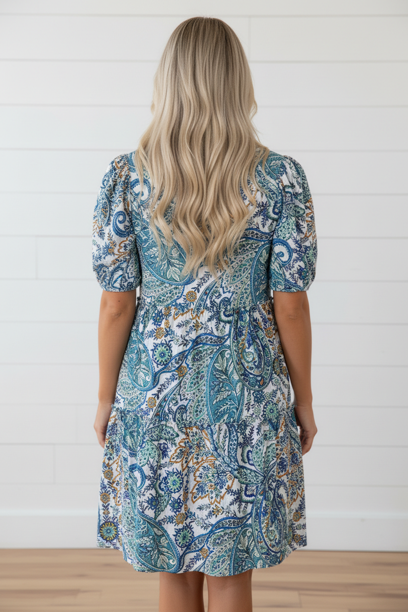 Floral Boho V-Neck Short Sleeve Mini Dress