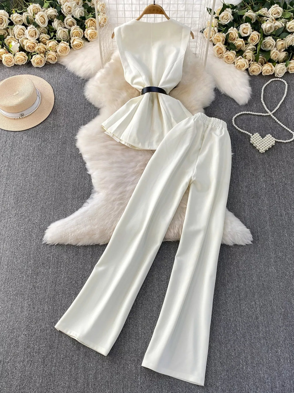 Sleeveless Top and Wide-Leg Pants Set
