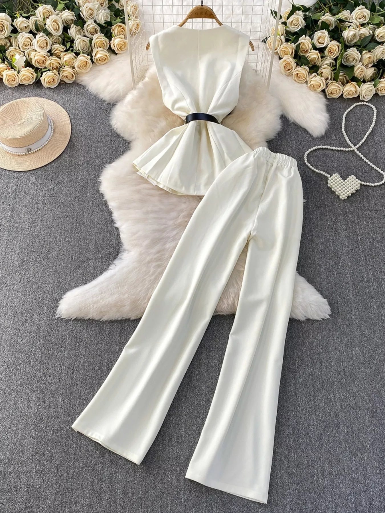 Sleeveless Top and Wide-Leg Pants Set