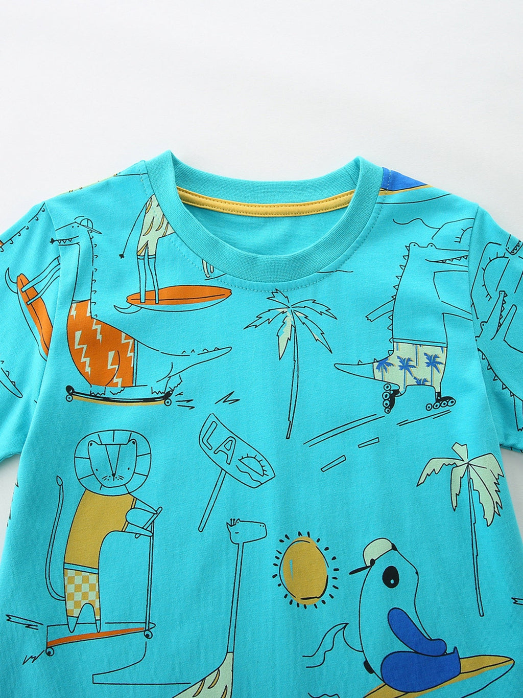 Children's Cartoon Print Crew Neck Short Sleeve Tee