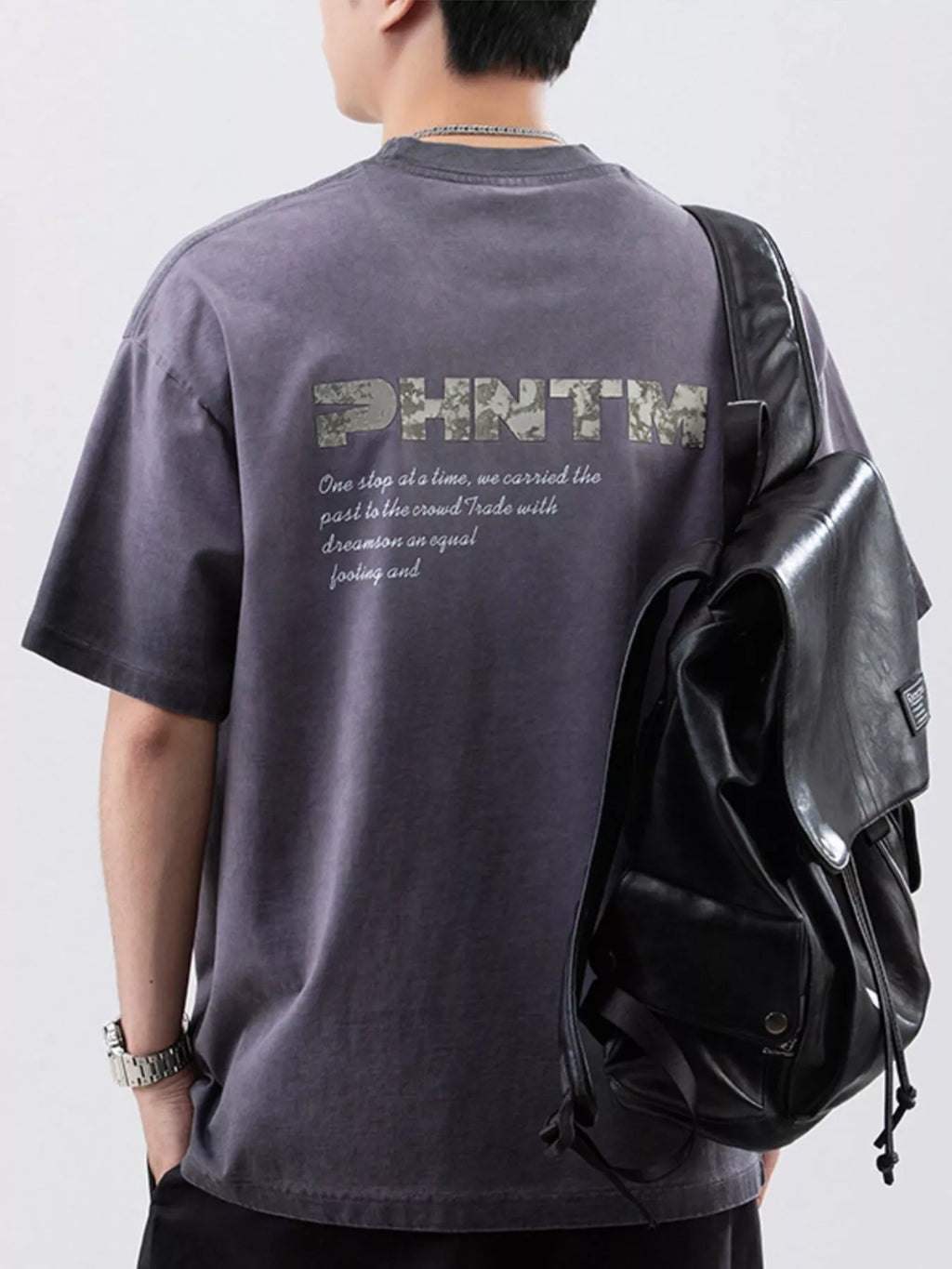 Men's Plus Size Letter Back Round Neck T-Shirt
