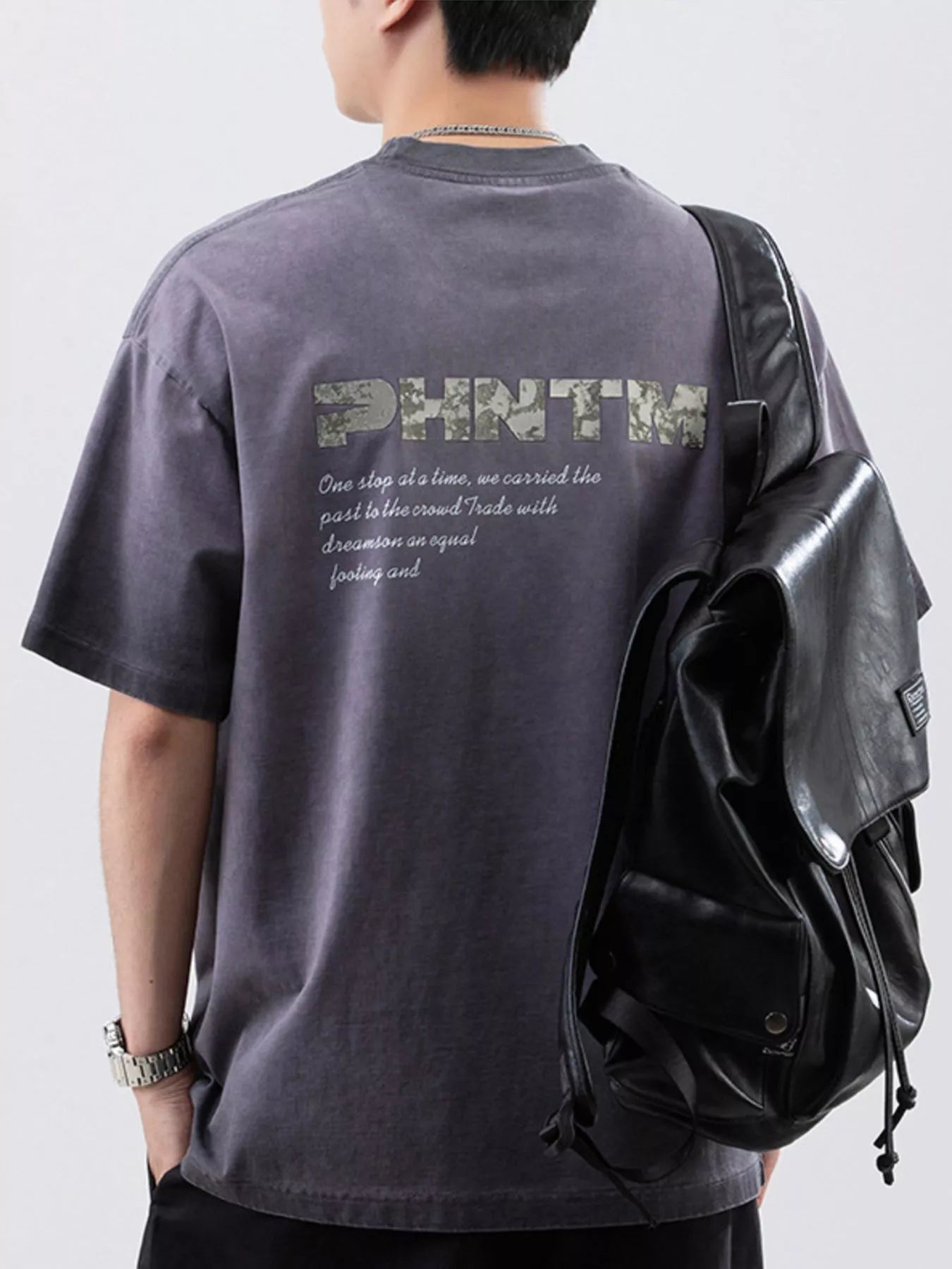 Men's Plus Size Letter Back Round Neck T-Shirt
