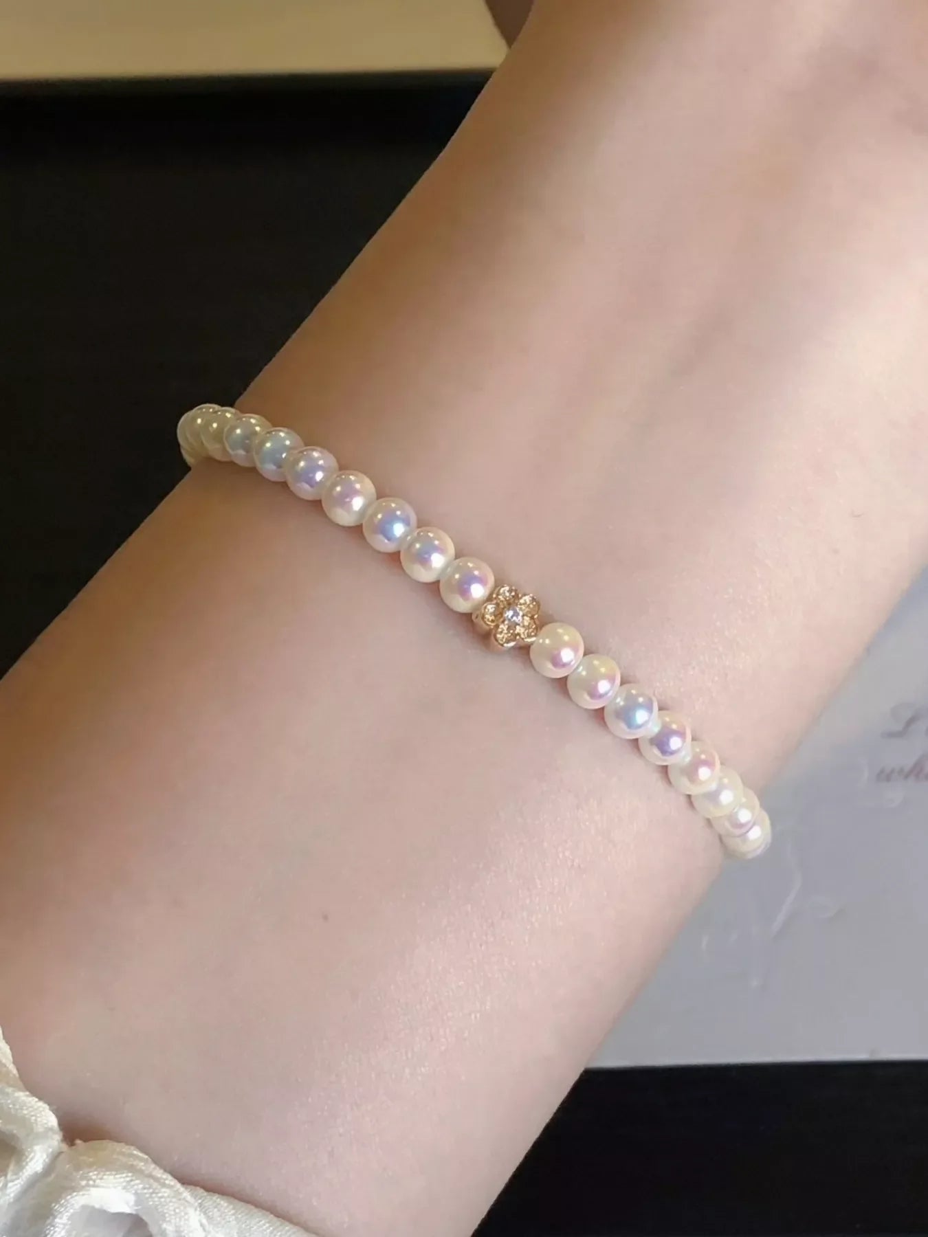 Pearl Bracelet with Floral Accent