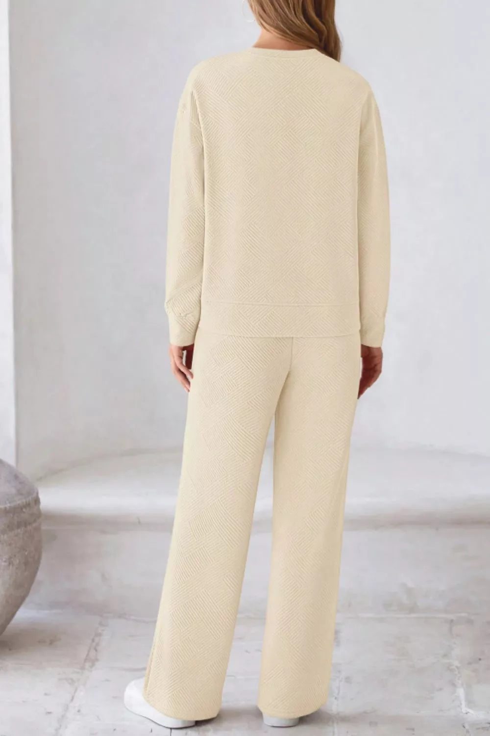 Round Neck Long Sleeve Top and Pants Set
