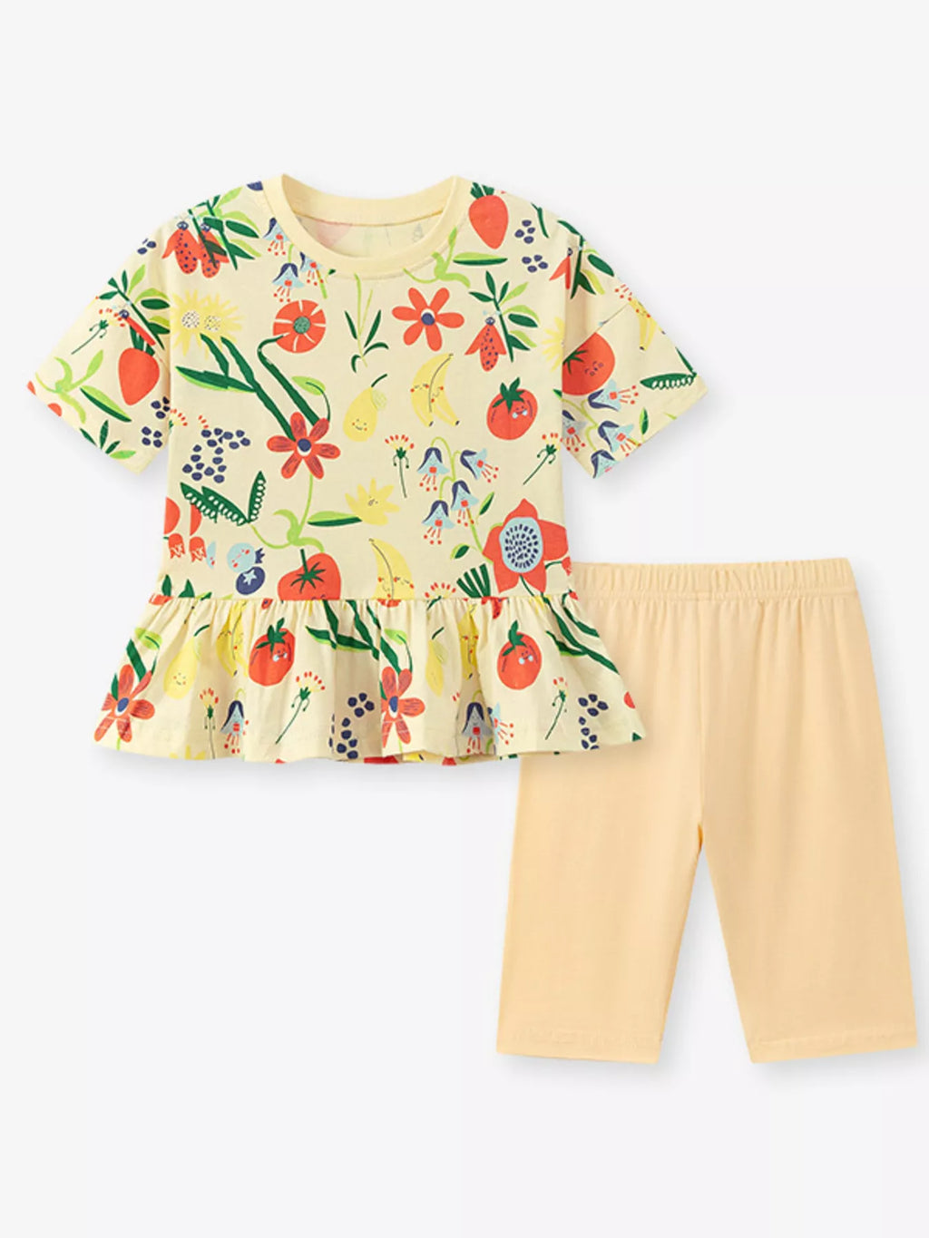 Children's Floral Print Ruffle Hem Top & Capri Leggings Set