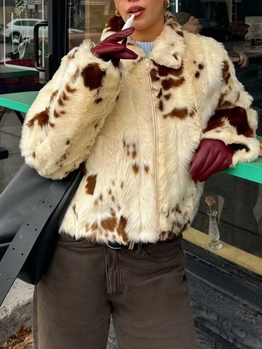 Faux Fur Zip Up Cropped Outerwear