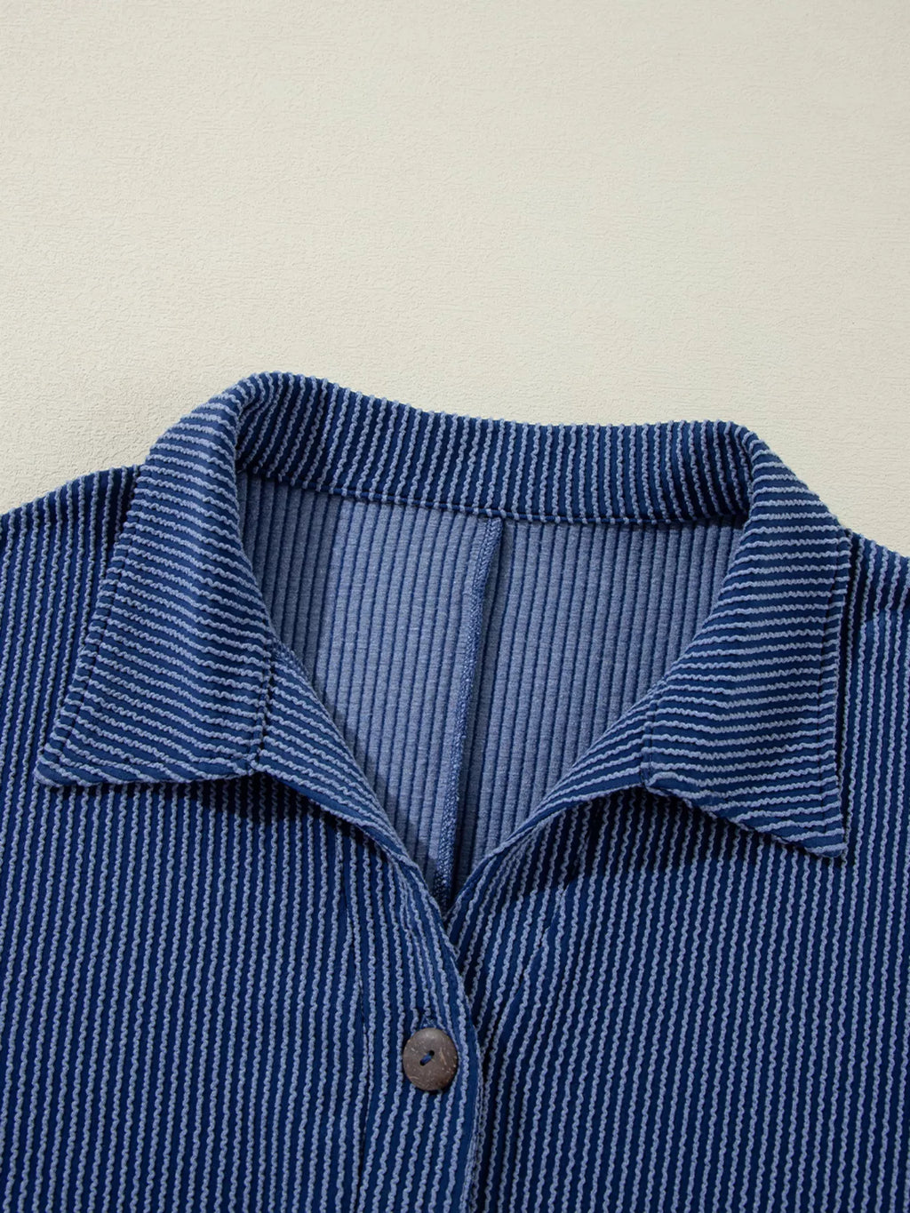 Oversized Twist Ribbed Collared Henley Top with Roll Up Sleeve