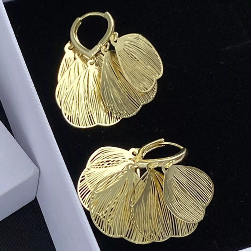 18K Gold-Plated Textured Leaf Drop Earrings