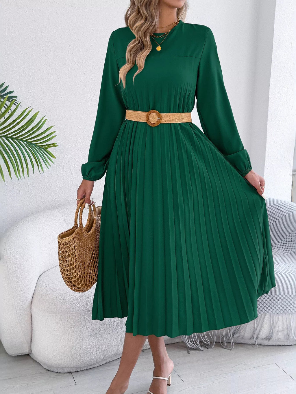 Pleated A-Line Midi Dress