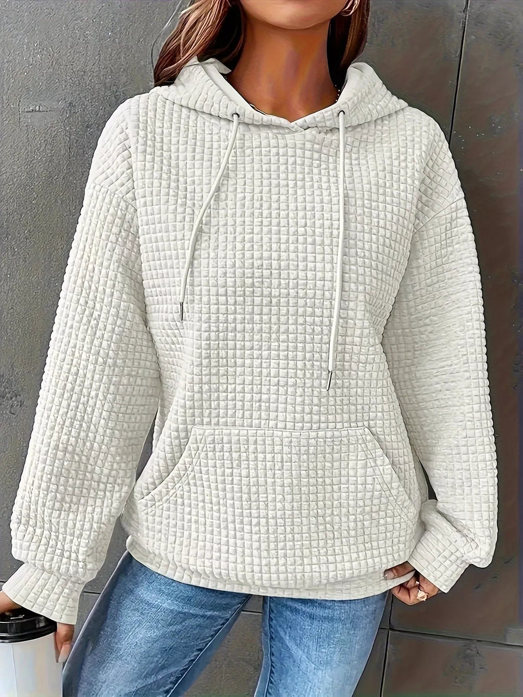 Textured Knit Drawstring Hoodie