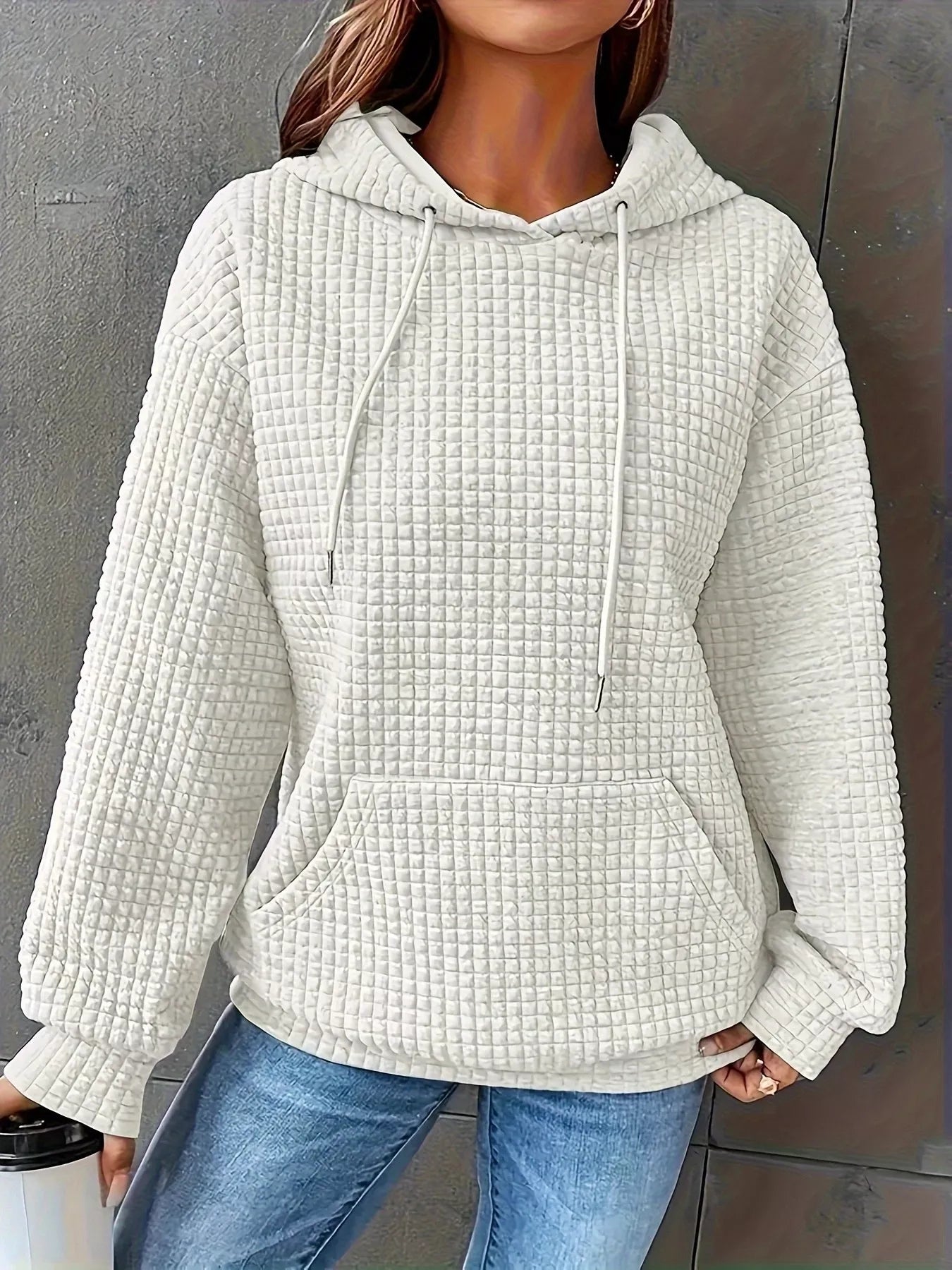 Textured Knit Drawstring Hoodie
