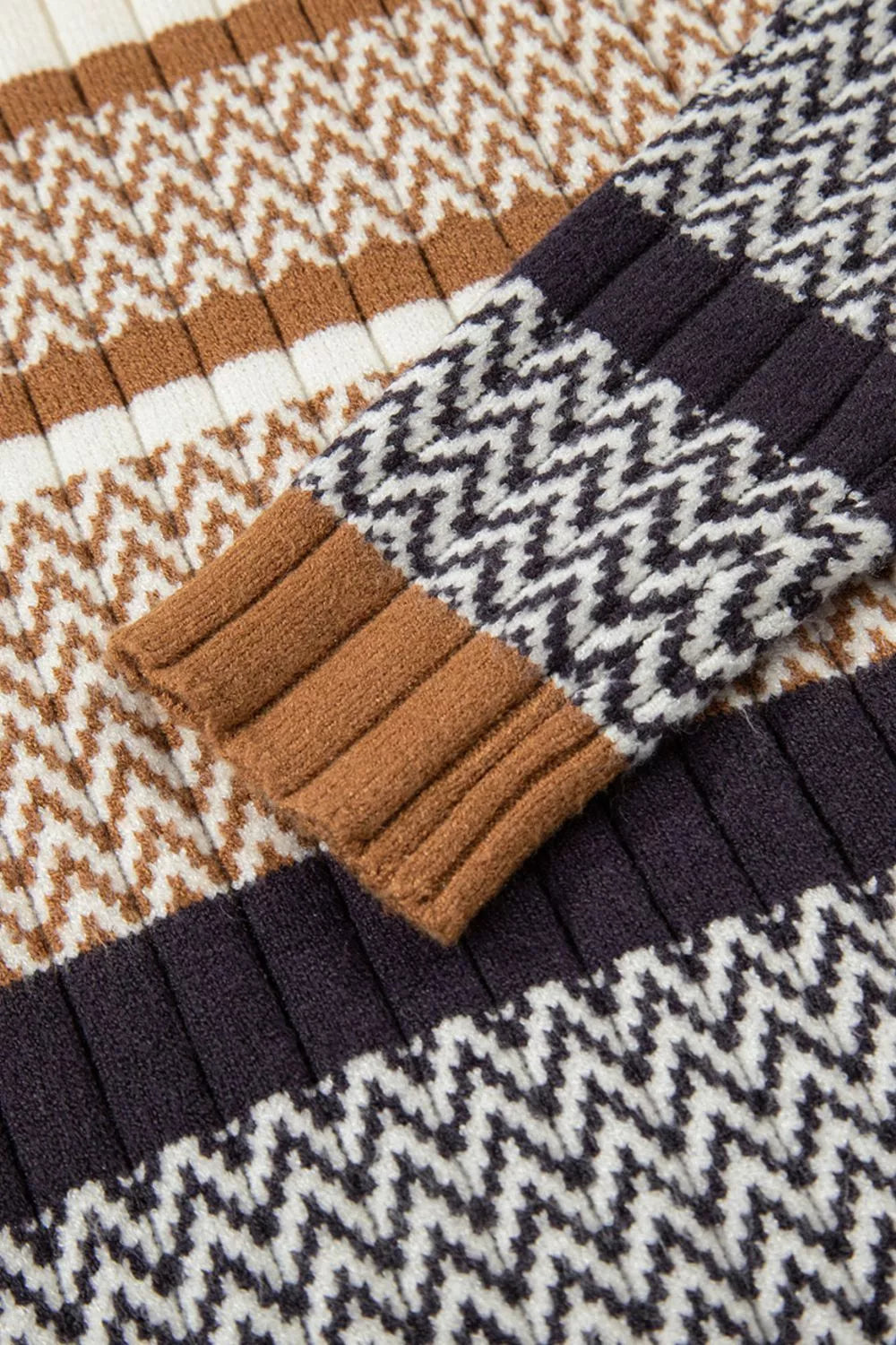Stripe Stylish Pattern Knitted Ribbed Trim Slim Sweater