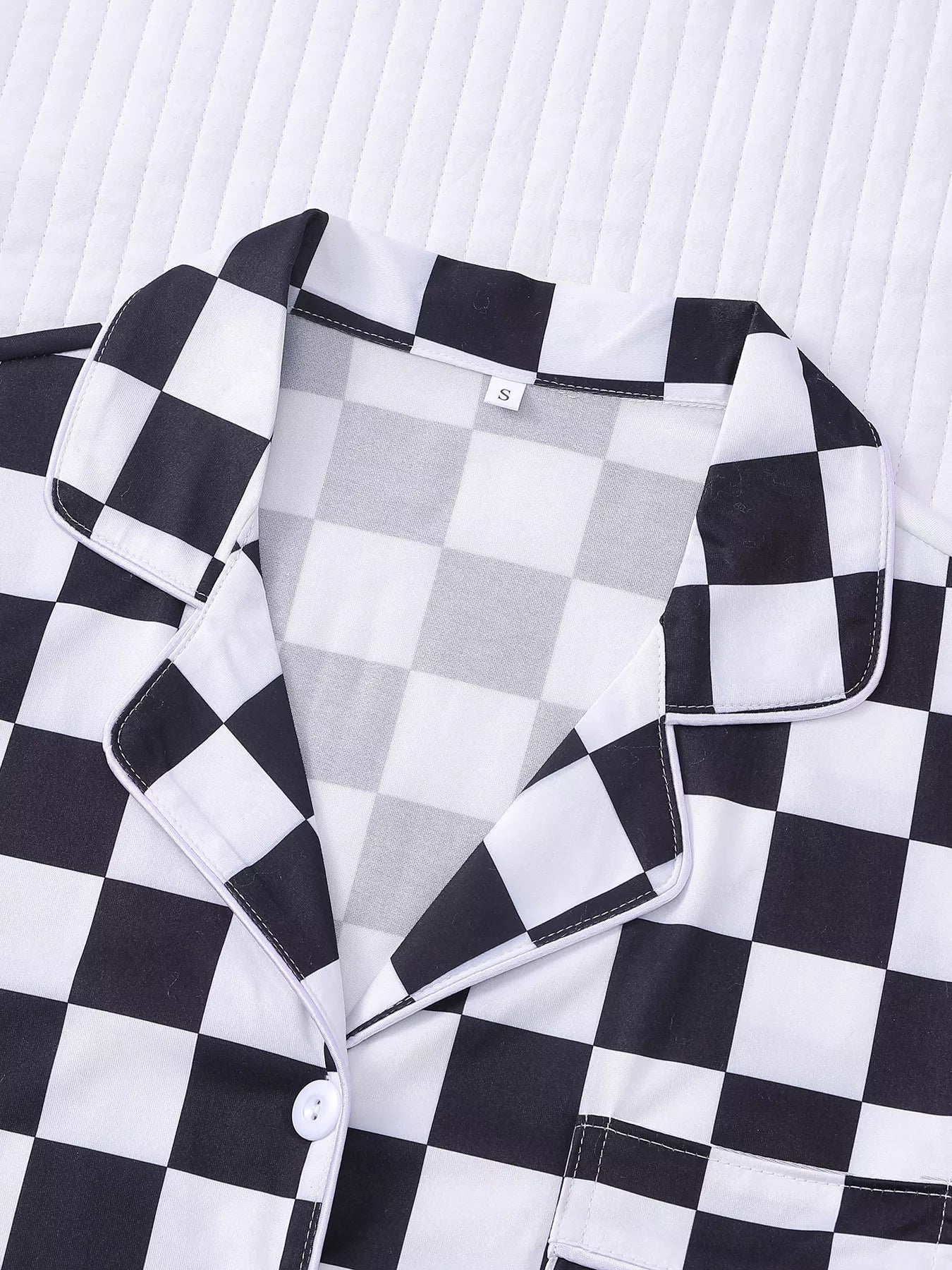 Checkered Print Button Up Top and Shorts Lounge Set