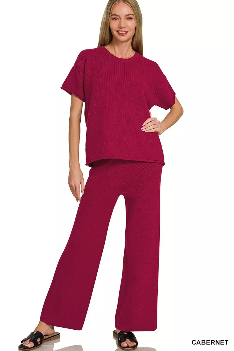 Zenana Viscose Round Neck Top & Pants Set