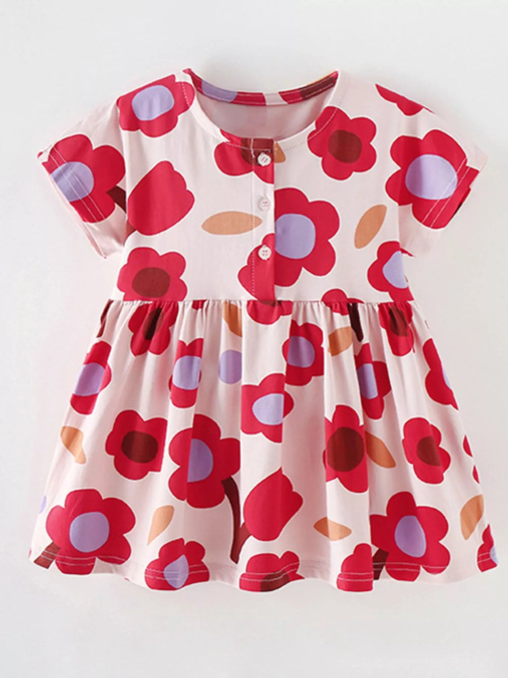 Children's Floral Print Short Sleeve Dress