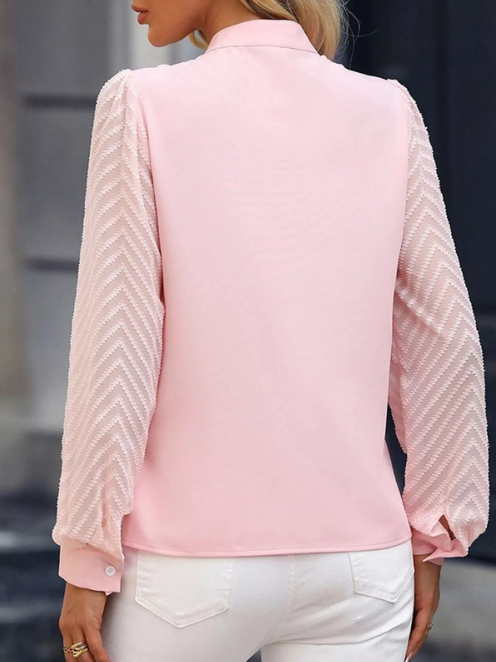 Notched Long Sleeve Blouse