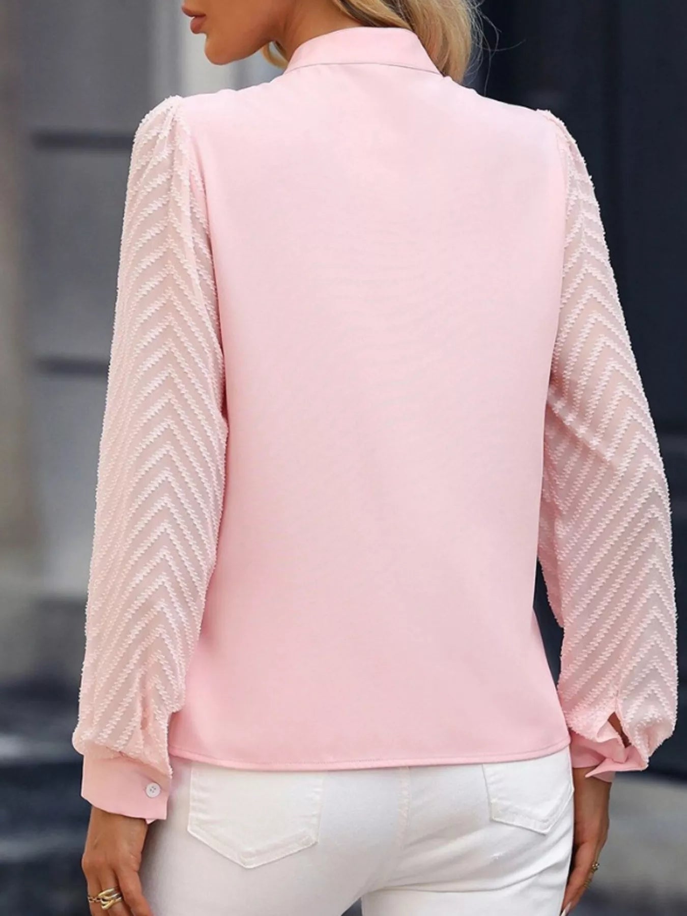 Notched Long Sleeve Blouse