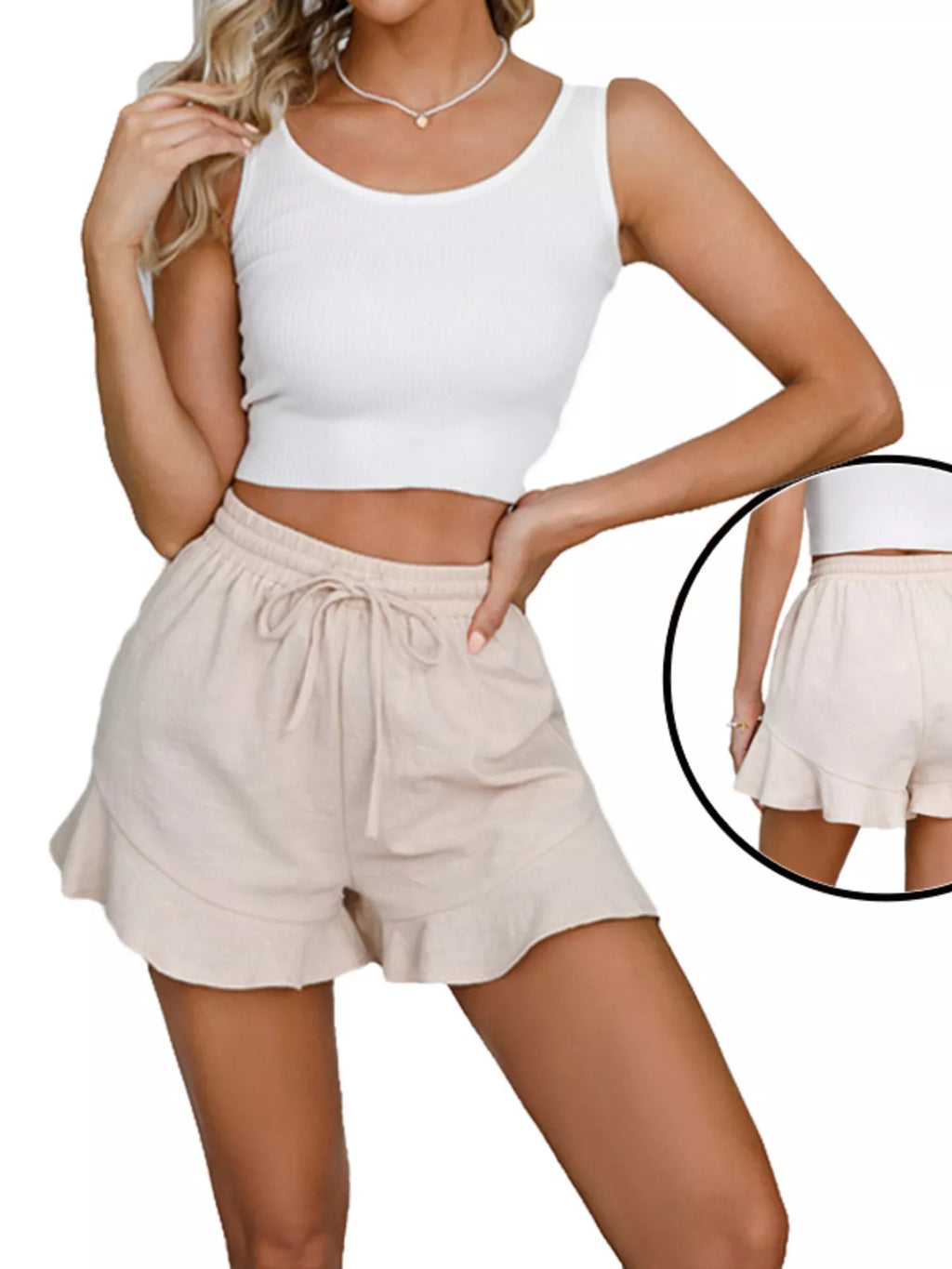 Ruffle Hem Drawstring Shorts