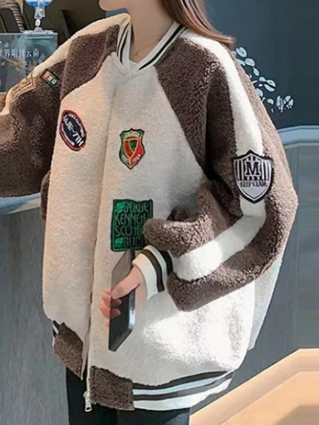 Zip Up Raglan Sleeve Fleece Jacket