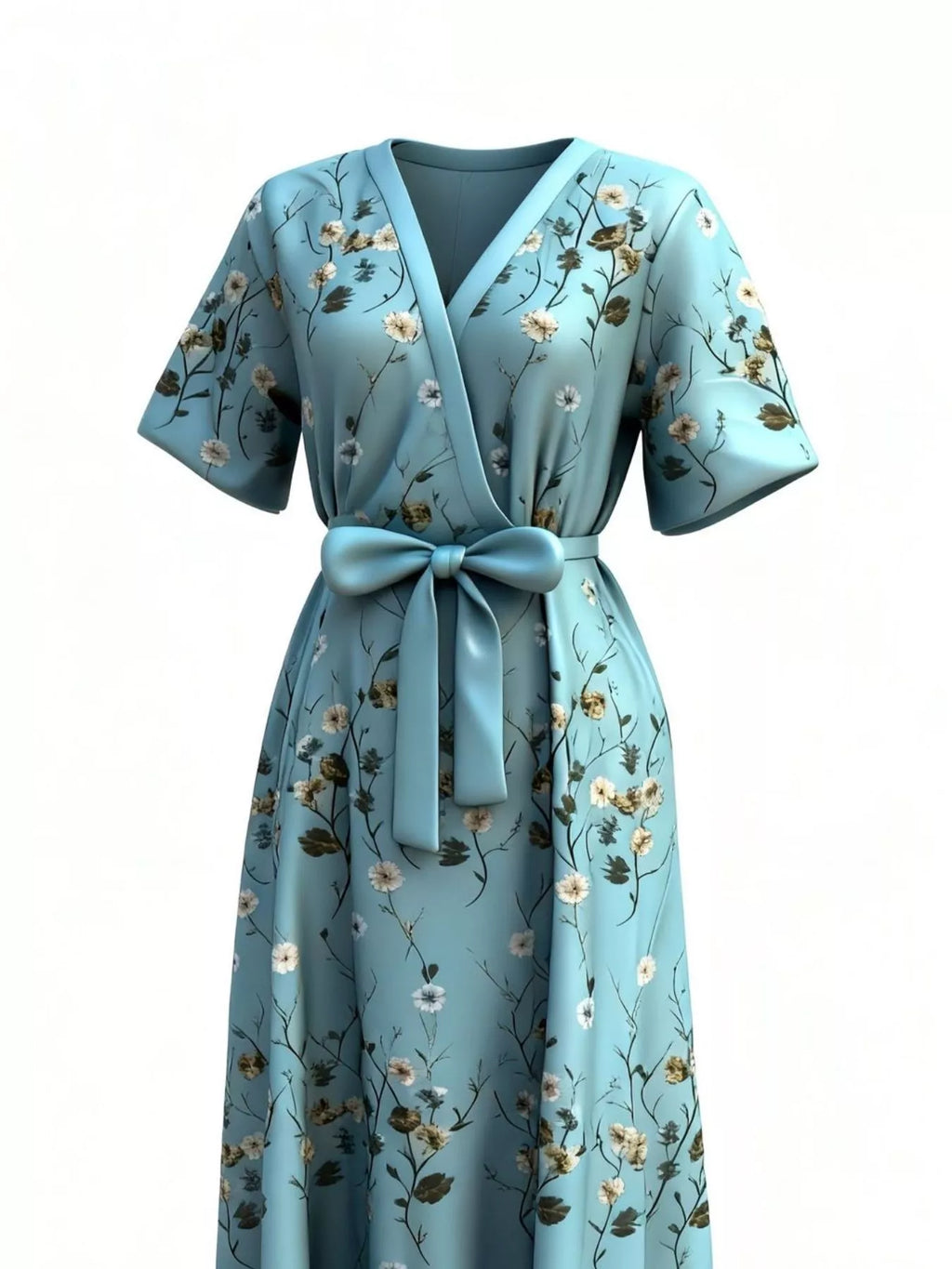 Floral Print Half Sleeve Maxi Dress with Pockets