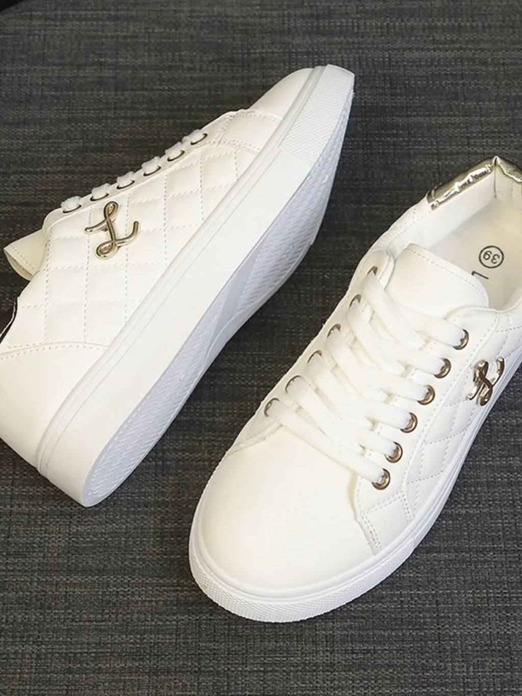 Quilted Platform Sneakers with Metallic Gold Accents