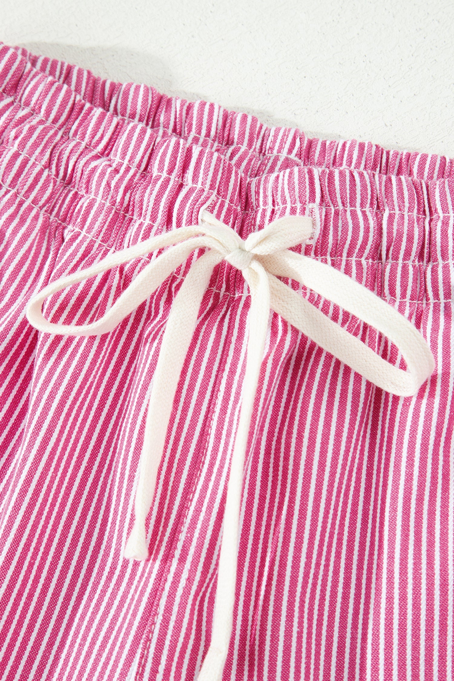 Stripe Denim Drawstring Elastic Waist Shorts