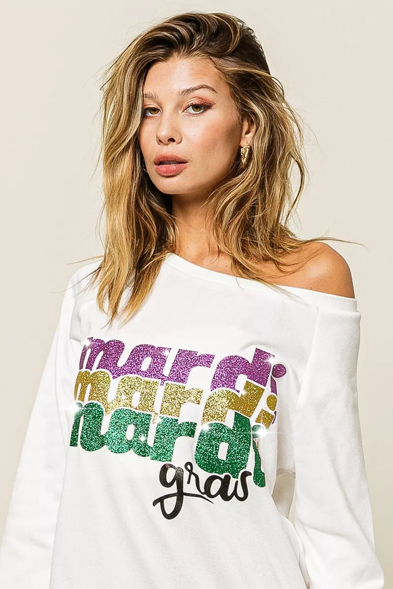 BiBi Mardi Gras Glitter Lettering Sweatshirt